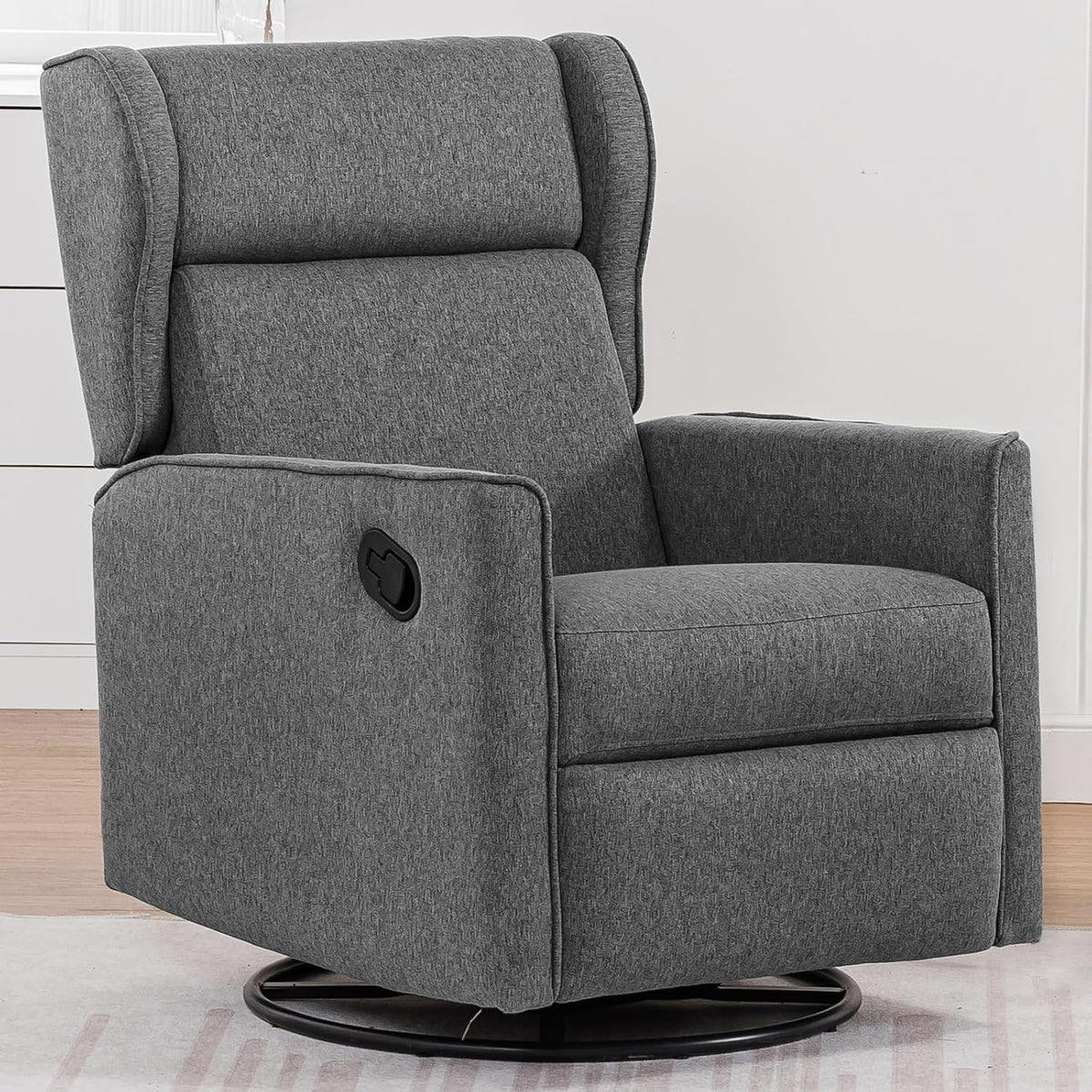 COMHOMA Nursery Rocking Chair Fabric Upholstered Swivel Rocker Recliner Manual Glider Reclining Chair for Living Room Bedroom Offices (Dark Grey)