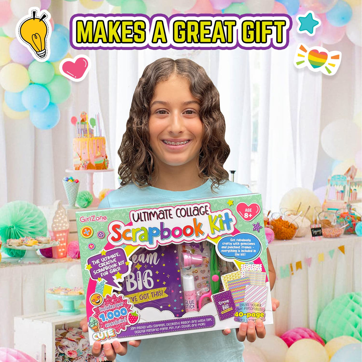 GirlZone Ultimate Collage Scrapbook Kit, Includes Scrapbook Stickers and Fun Scrapbook Accessories to Make an Amazing 40-Page Photo Album Scrapbook, Perfect for Valentine Gifts