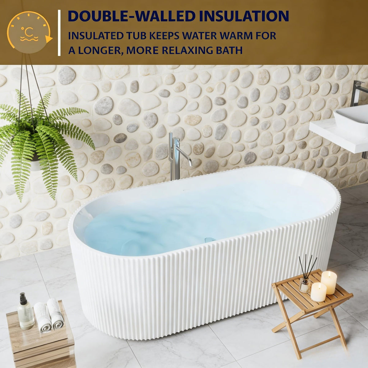 59" Acrylic Freestanding Bathtub, White Soaking Tub with Non-Slip Base, cUPC Certified Free Standing Tub, Chrome Drain Bath Tub, Modern Tub for Bathroom