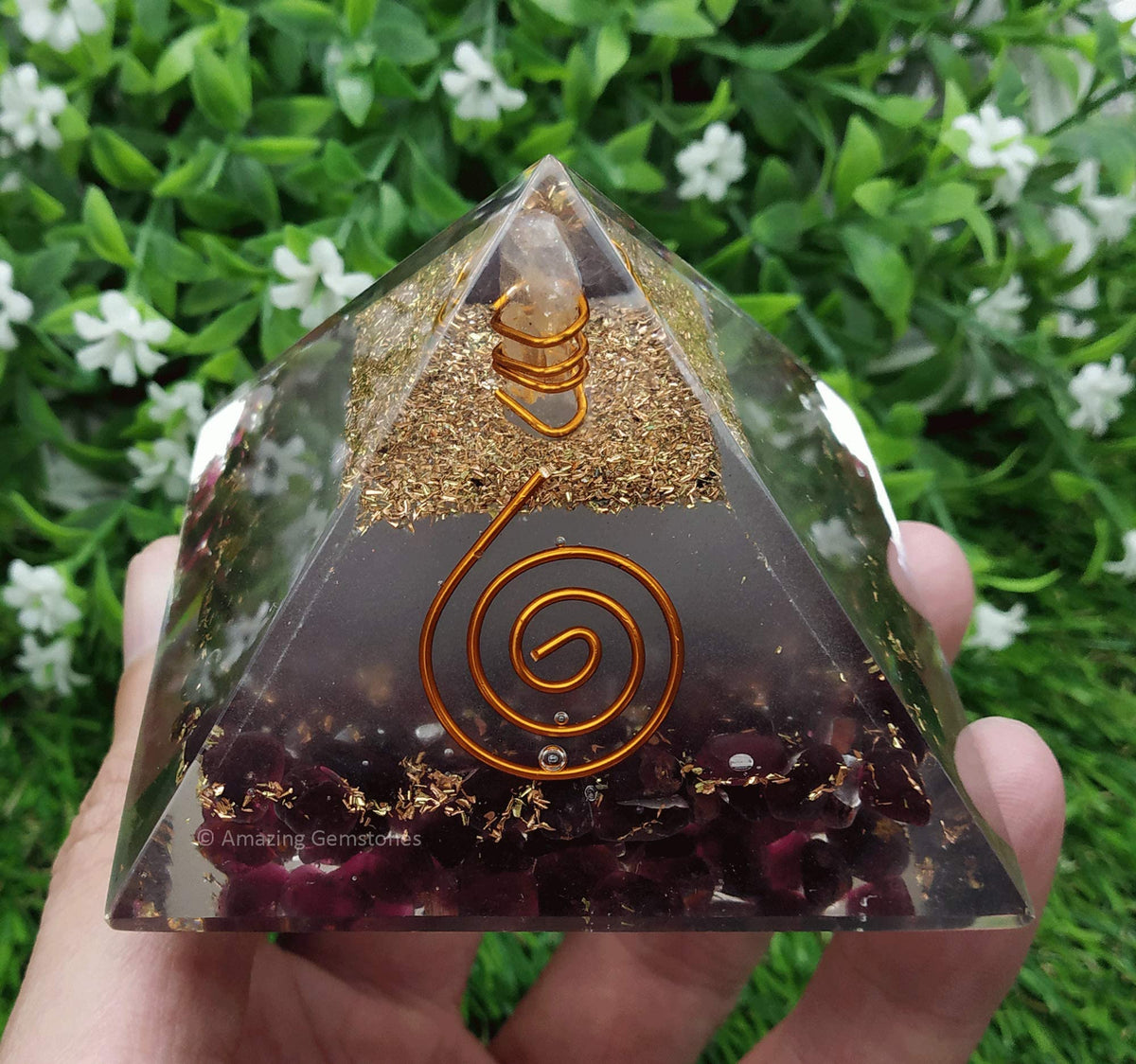 Amazing Gemstone Large Orgone Pyramid | Glow in Dark Garnet Pyramid Crystal | Orgonite Pyramid | Organ Pyramids Positive Energy Healing