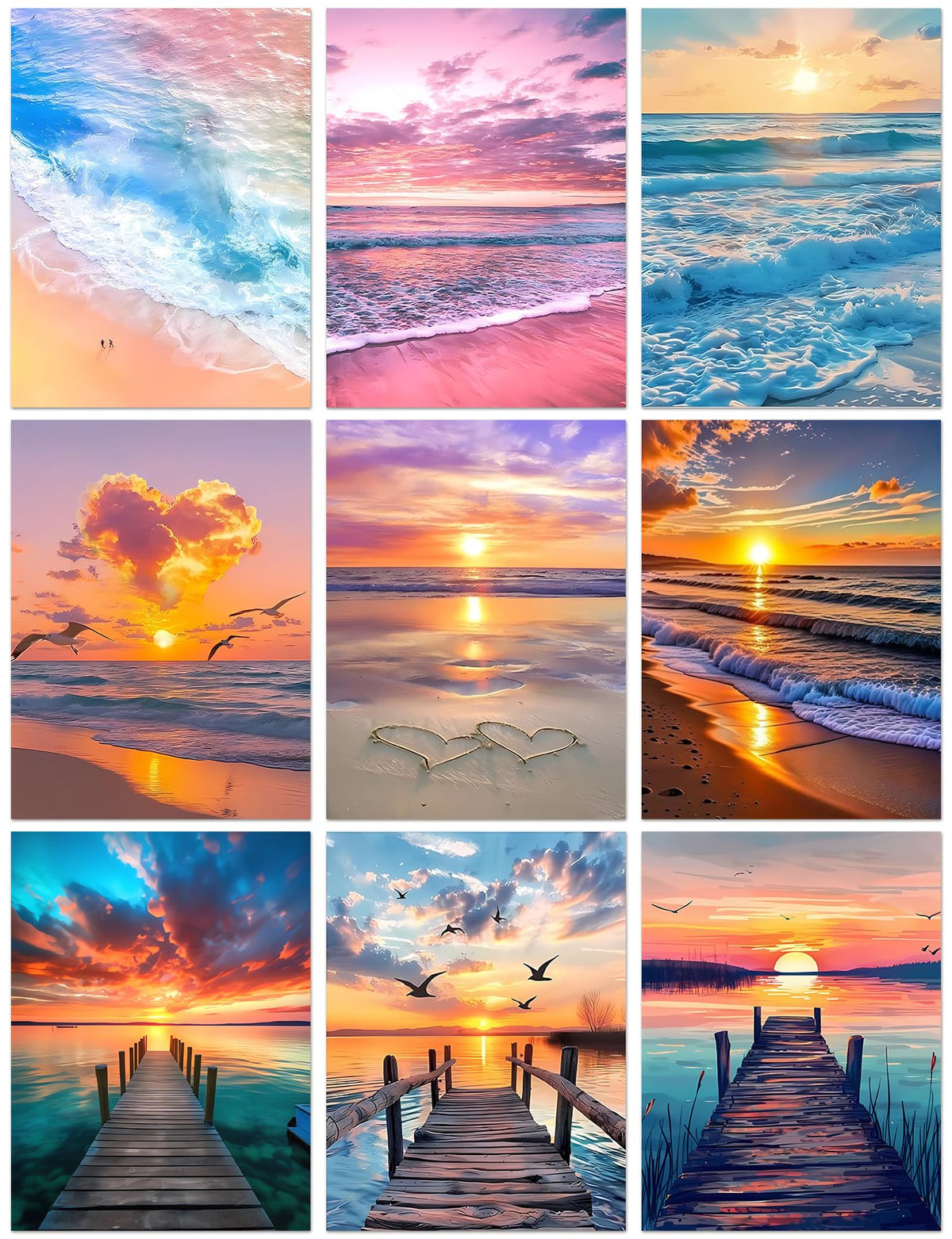 DPARTGMJT 9 Pack Beach Diamond Art Kits for Adults, Multipack Sunset Diamond Painting Kit for Adults, 5D DIY Round Drill Gem Art Adult Diamonds Dots Kits for Home Wall Decor Gift 12x16in (Landscape)
