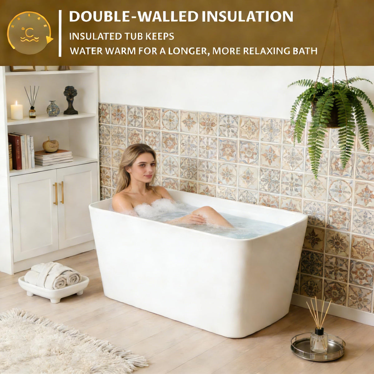 59" Free Standing Tub, Acrylic Freestanding Bathtub, Modern Soaking Tub with Integrated Overflow and Drain, White Bathroom Fixture, Stand Alone Bathtub, cUPC Certified (Pure white, 49 Inch)