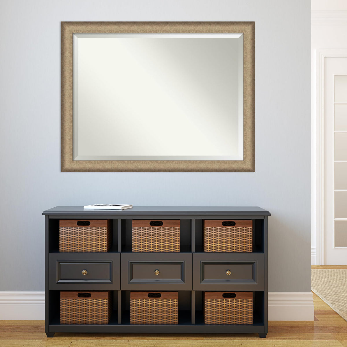 Amanti Art Bronze Wall Mirror 35x45 Elegant Brushed Bronze Rectangle Bathroom Mirror for Wall Decor Living Room, X-Large Casual Frame, Hangs Horizonally and Vertically, Bathroom Decor, Beveled Edge