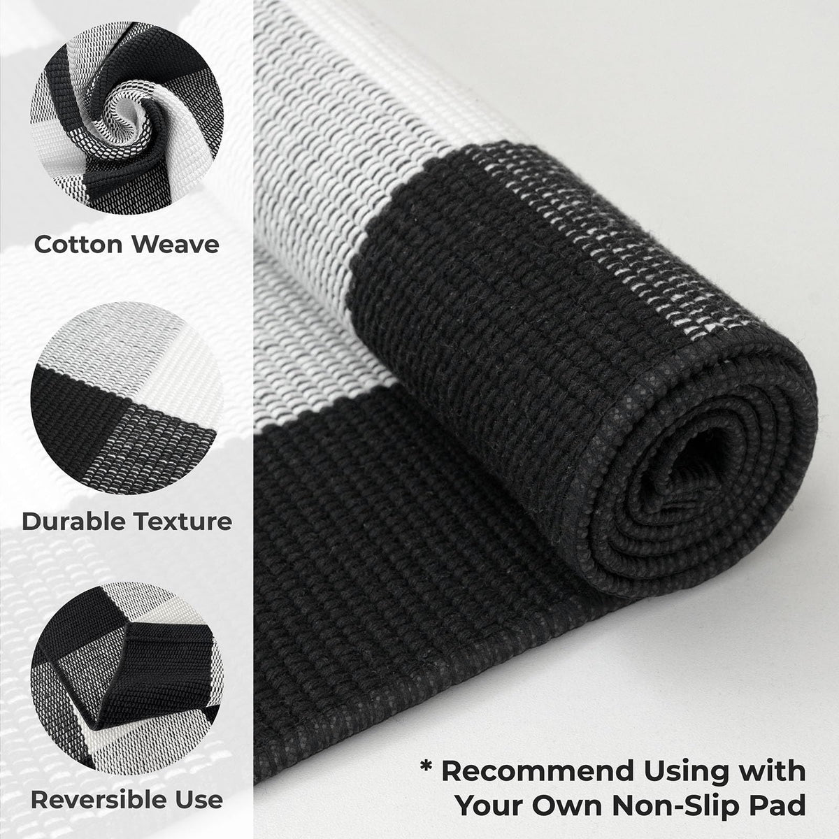 KOZYFLY Buffalo Plaid Area Rugs 2x4.3 Ft Black and White Checkered Rug Washable Front Door Mat Hand Woven Cotton Outdoor Rug Small Rug for Front Porch Kitchen Entryway Patio Bathroom
