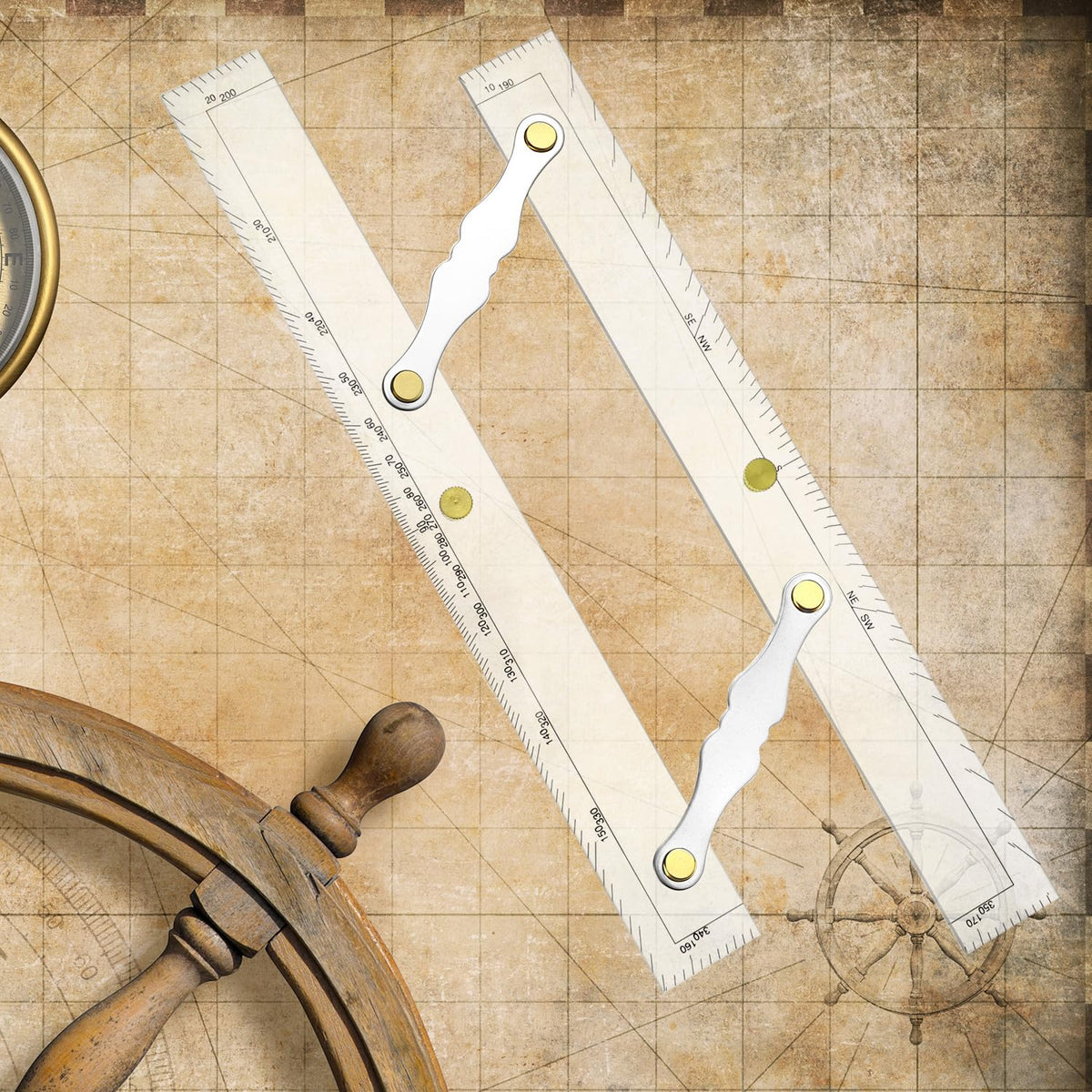QWORK Parallel Ruler with Clear Markings, 12 in Navigation Plotting Tool, Clear Scale Nautical Plotter, Mapping Points to Pull Parallel Ruler