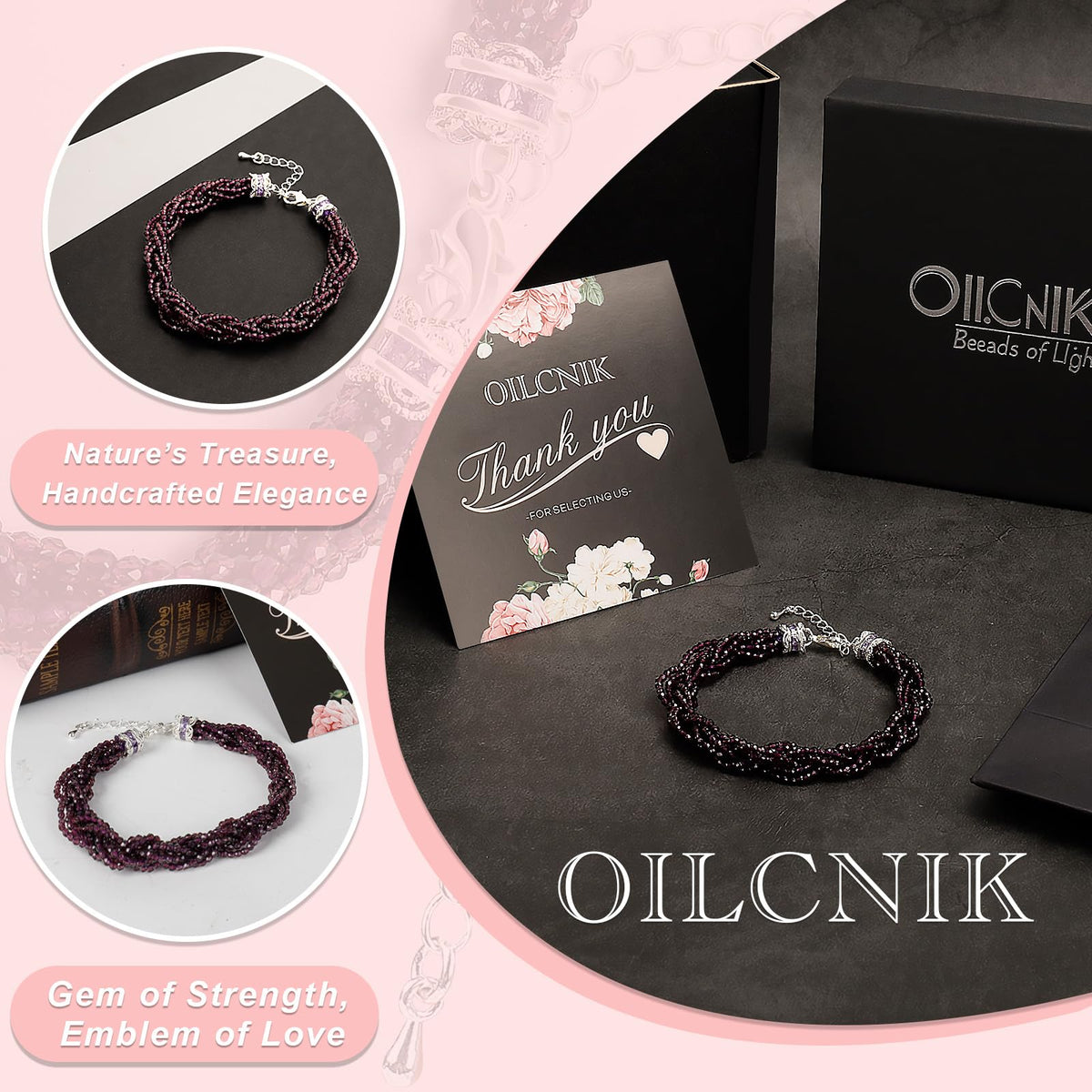 Oilcnik Purple Healing Crystal Charm Bracelet – Trendy Adjustable 7–10″ Dainty Jewelry, Perfect Friendship Bracelet & thoughtful gifts for women.
