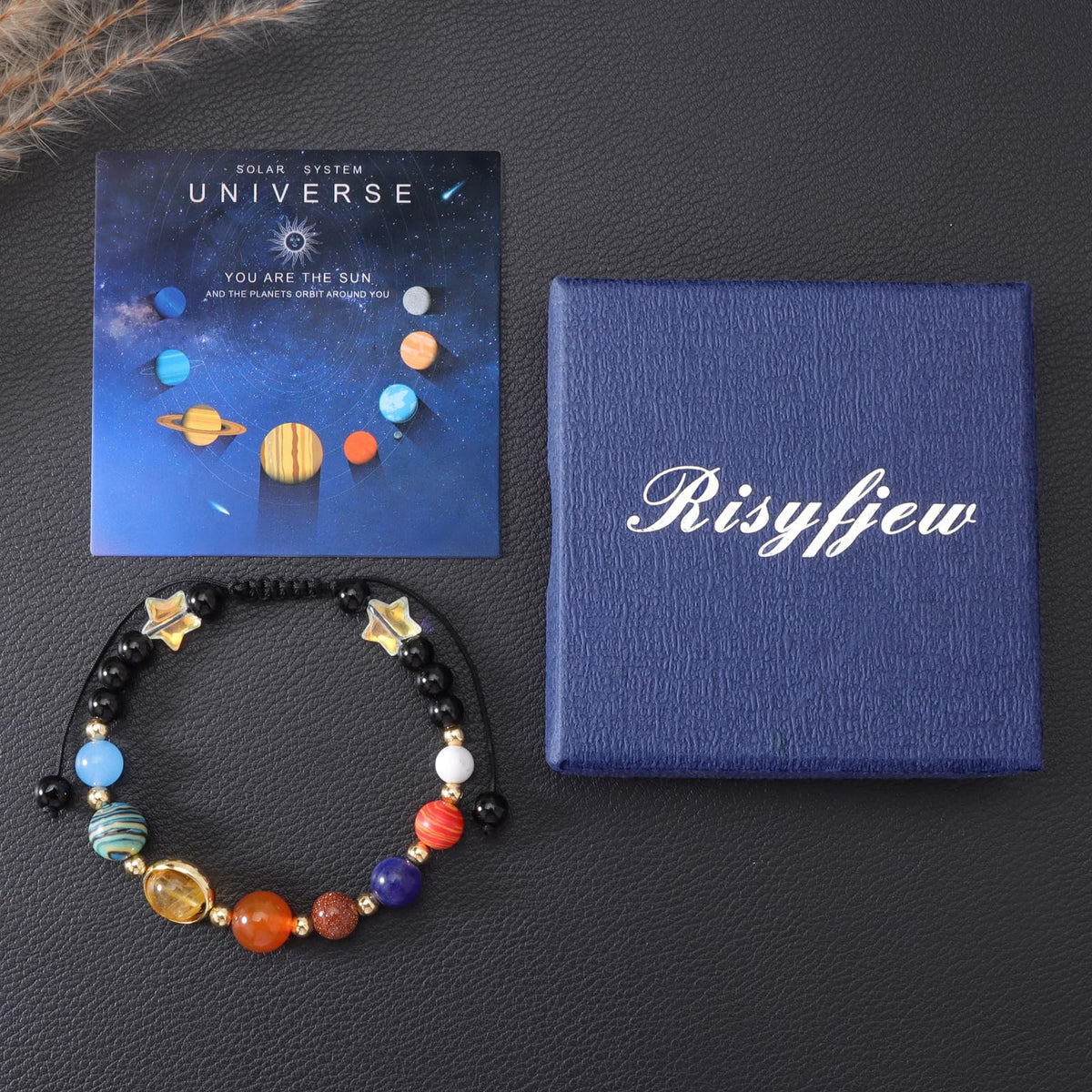 Risyfjew Solar System Eight Planets Guardian Star Bracelet Cosmic Jewelry with Natural Chakra Stones Adjustable Stretch Crystal Bracelet for Men Women Gift for Space Lovers