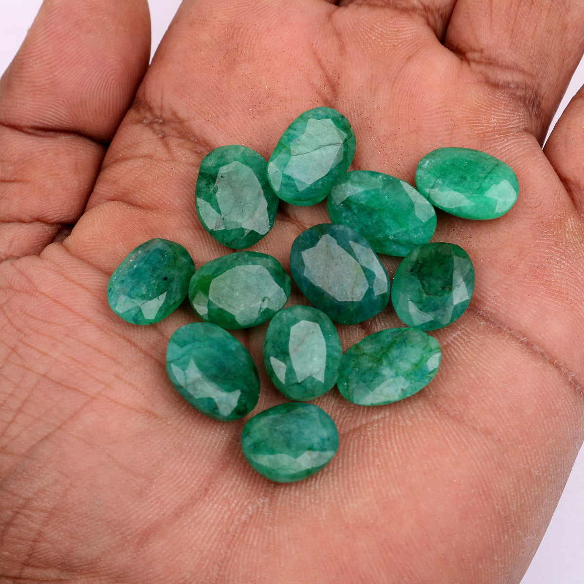 REAL-GEMS Natural Green Emerald 60.00 Ct./12 Pcs Brilliant Oval Cut Faceted Green Emerald Loose Gemstones Lot For Jewelry Making