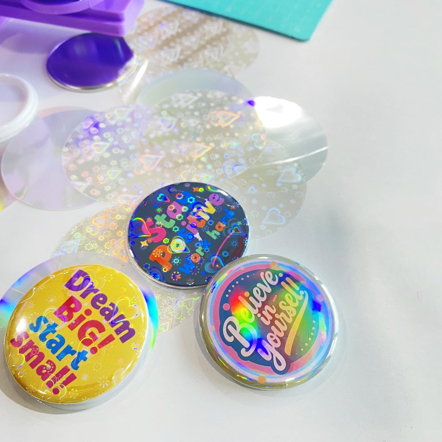 Button Maker Machine, Square & Round Button Badge Press Kit- 50pcs Square Magnet Button(2'' x 2'') + 50pcs Circle Pinback Button(58mm), Button Press Making Kit for Parties, Events, Business, School