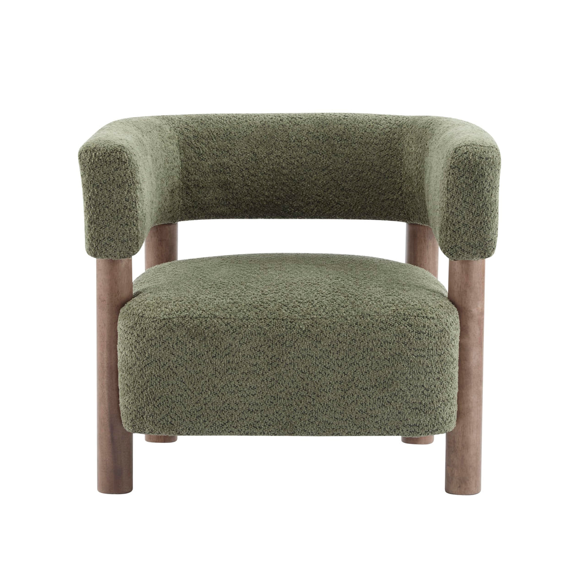 Christopher Knight Home Carly Low Profile Accent Chair, Round Backrest Side Chair, Living Room Armchair with Boucle Fabric Cushion,Comfy Reading Chair for Bedroom,Wooden Single Lounge Sofa,Olive Green