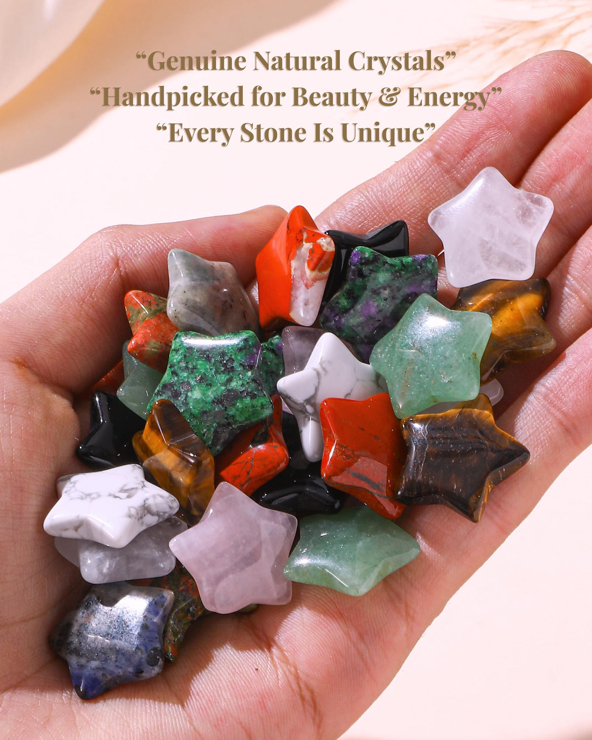 QianCannaor Pocket Hug Cards Bulk Crystal Stone Gift Set - 30Pcs Natural Star-Shaped, Mini Thoughtful Gifts for Friends, Coworkers & Family – Bulk Valentines Day Gifts for Adults, Ladies, College Students, Friends - Thinking of You Anxiety Relief Keepsake