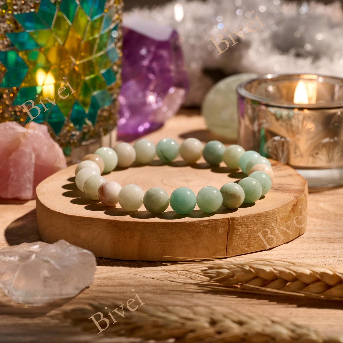 Amazonite - Abundance - 8mm Beaded Bracelets for Women Handmade Semi Precious Natural Stone Stretch Elastic Jewelry Yoga Protection Gifts