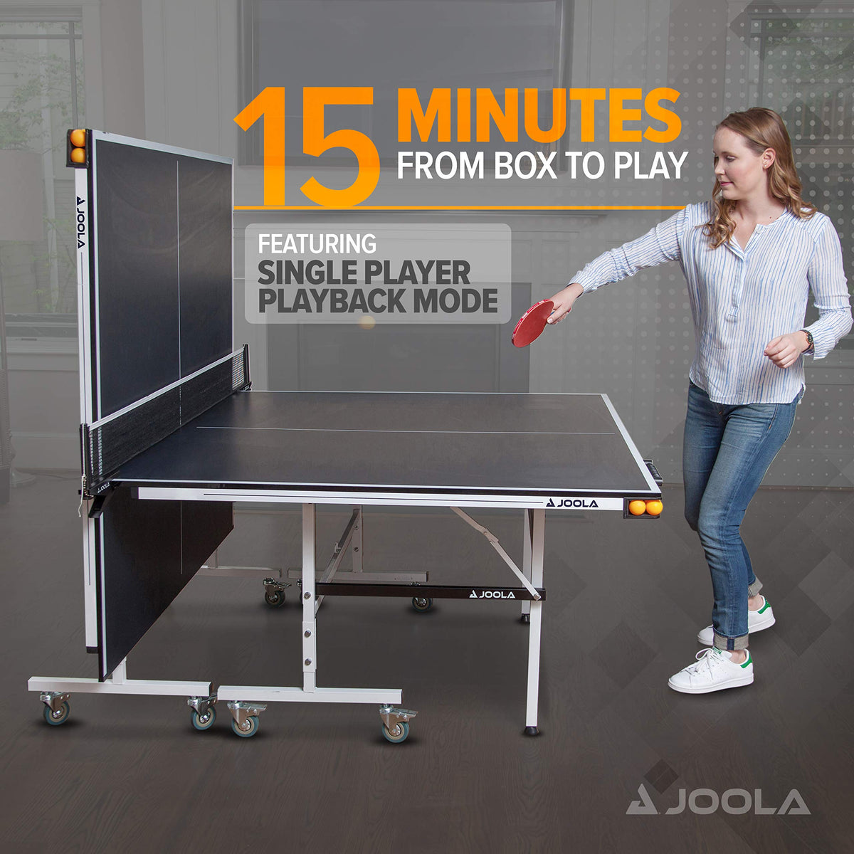 JOOLA Rally TL Professional MDF Indoor Ping Pong Table w/Quick Clamp Table Tennis Net & Post Set - 10 Minute Easy Assembly - Corner Ball Holders - Tournament Quality - Includes Playback Mode