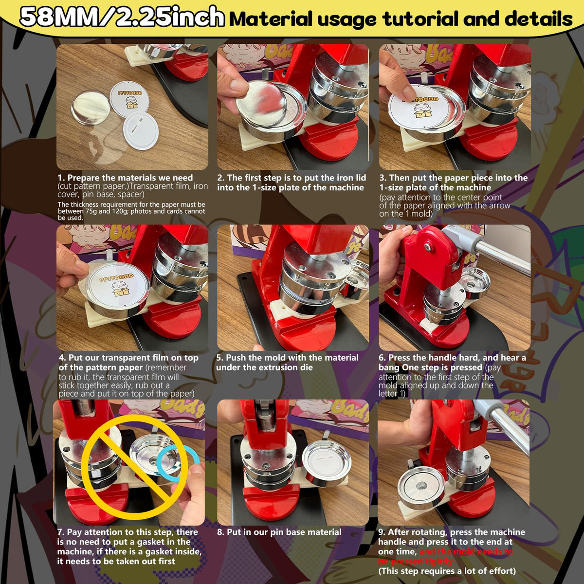 PPTTOODD 100 Sets 58mm / 2.25 in (Approx. 2-1/4 inch) Button Making Supplies for Your Round Button Maker Machine, Including Metal Covers, Plastic Back Covers, Clear Plastic Film & Blank Paper