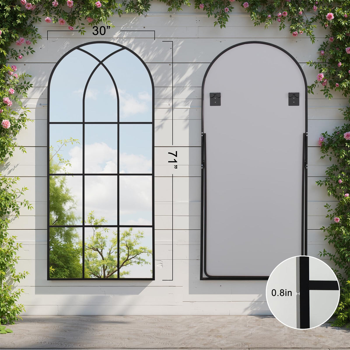 Arched Window pane Full Length Mirror 30"x71", Full Body Standing Mirror, Window Shaped Farmhouse Style with Aluminum Frame, Decor Wall Mirrors for Living Room, Courtyard, Bedroom, Entryway, Black