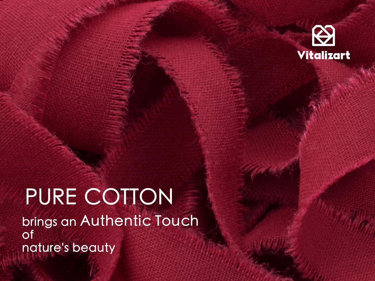 Vitalizart Burgundy Cotton Ribbon Handmade Fringe 5/8" x 21 Yd Red Pure Natural Cotton Ribbons for Gift Wrapping Wedding Invites Bridal Shower Bouquets Holiday Decor