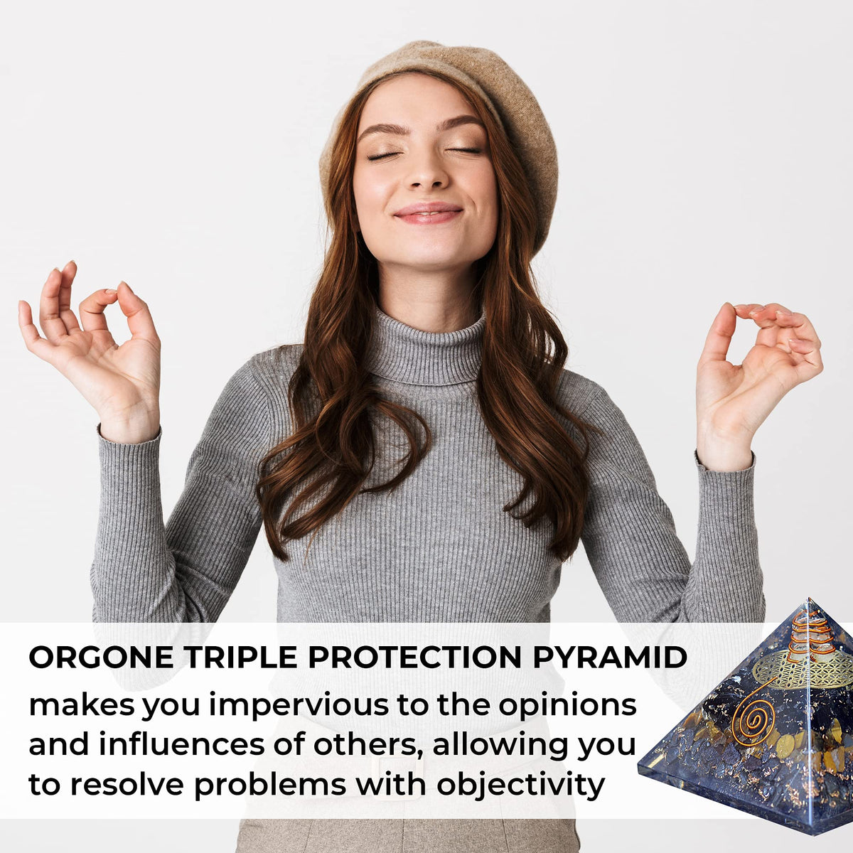 Orgonite Crystal Triple Protection Orgone Pyramid with Black Tourmaline, Tiger Eye and Hematite Crystal – Flower of Life Pyramid for Spiritual Healing, Meditation, Yoga, Reiki Gift, Office, Home Décor