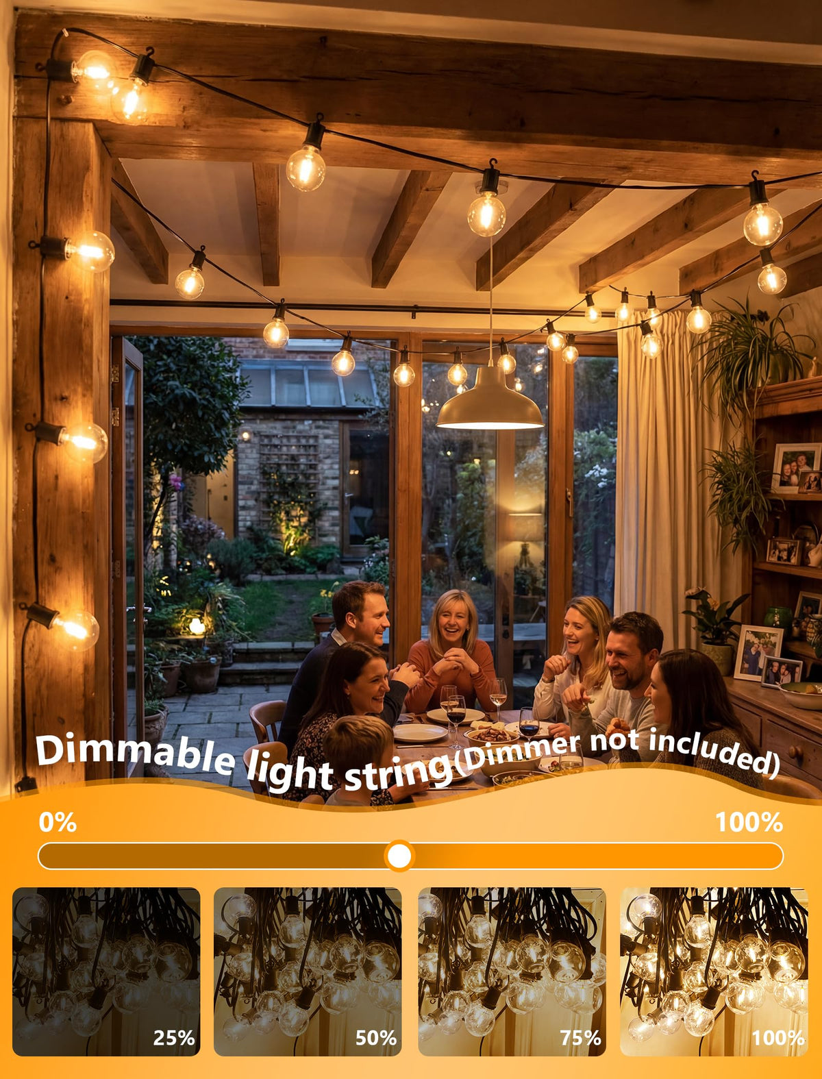 Xingzd 25FT LED Outdoor String Lights, 13 G40 Bulbs Shatterproof Patio Lights, IP65 Waterproof Hanging Connectable Warm White Outdoor Lighting for Outside Backyard Balcony Porch Home Decor
