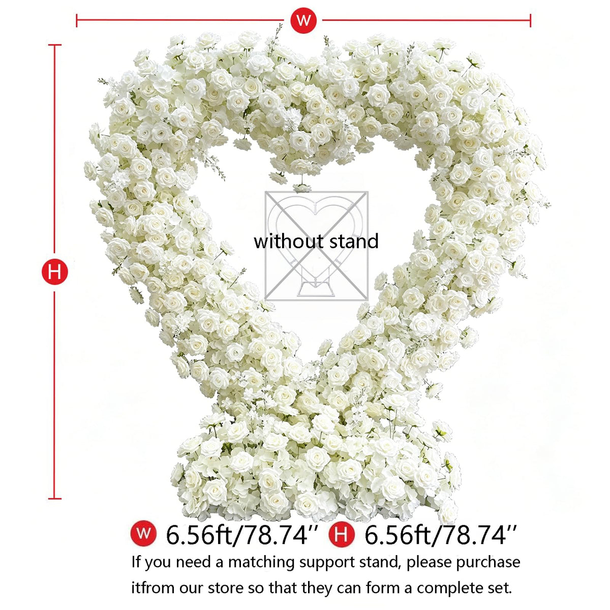 6.56×6.56ft Heart-Shaped Artificial Flower Arch Backdrop with Fabric Base, Floral Decor for Wedding Arch, Ideal for Birthday Banquets & Outdoor Party Scene Decoration (White, Arch Frame Not Included)