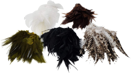 Creative Angler Saddle Hackle Fly Tying Materials - Natural Feathers for Wet Flies, Rooster Hair for Crafts, Fly Tying Kit - Combo Pack of Common Colored Feathers