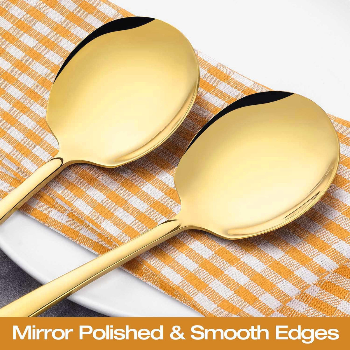 Extra Large Serving Spoons Set 11.7-Inch Gold Serving Utensils 18/8 Stainless Steel Big Metal Spoons for Buffet, Parties, Catering, Banquet - Dishwasher Safe (4-Pack, Gold)