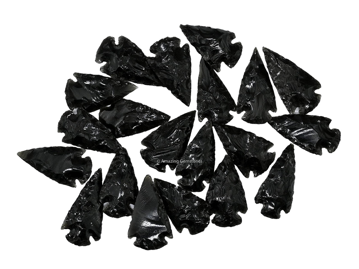 Amazing Gemstone 5 Pieces Black Obsidian Arrowhead, Crystal and Healing Stone Flint Rock Arrow Head - 1 to 1.5 Arrowheads for DIY Project Craft Point Jewelry Making
