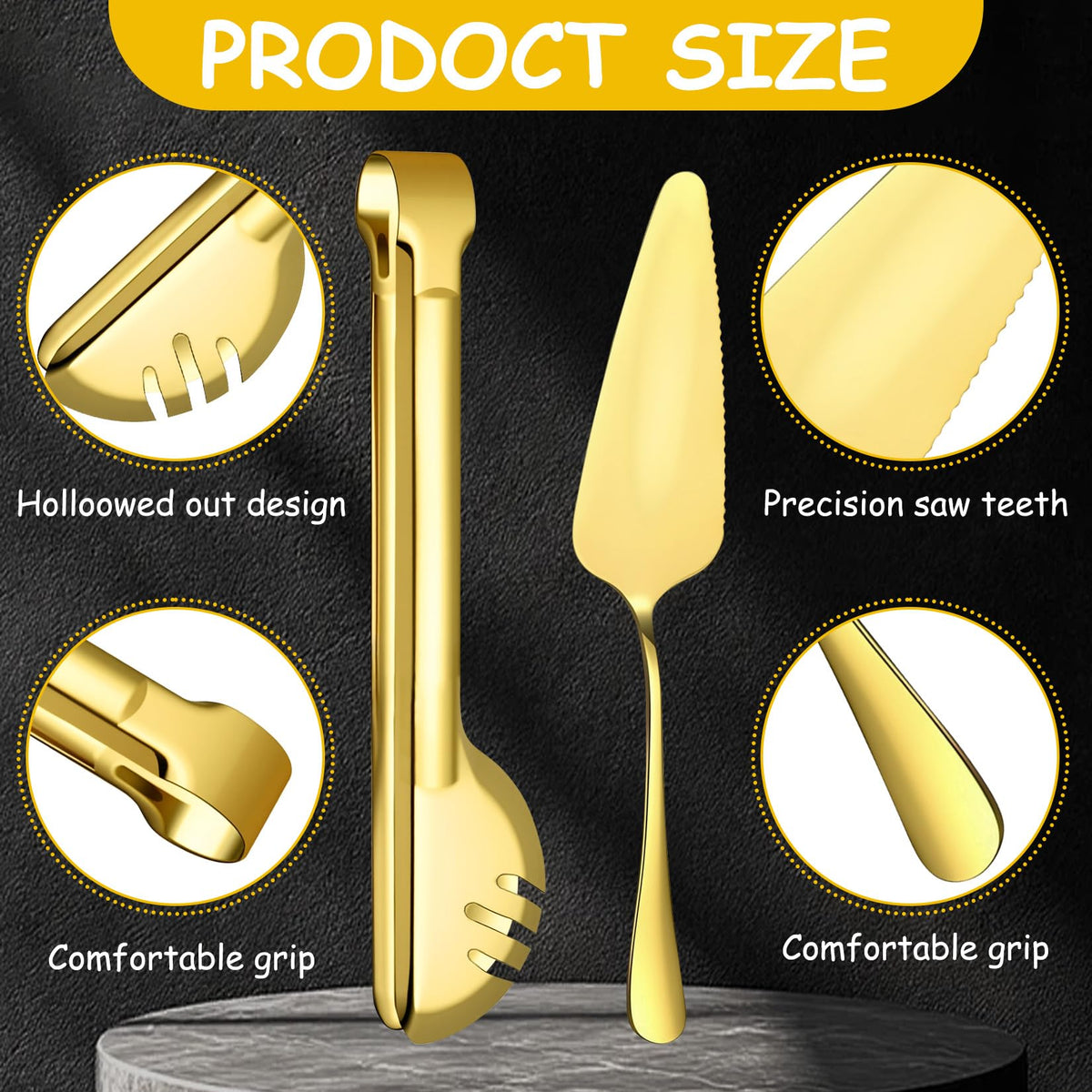 17 Pcs Gold Serving Utensils Set Include Stainless Steel Large Serving Spoons Slotted Spoons Forks Soup Ladle Pie Server - Metal Utensils for Parties Buffet Catering, Dishwasher Safe