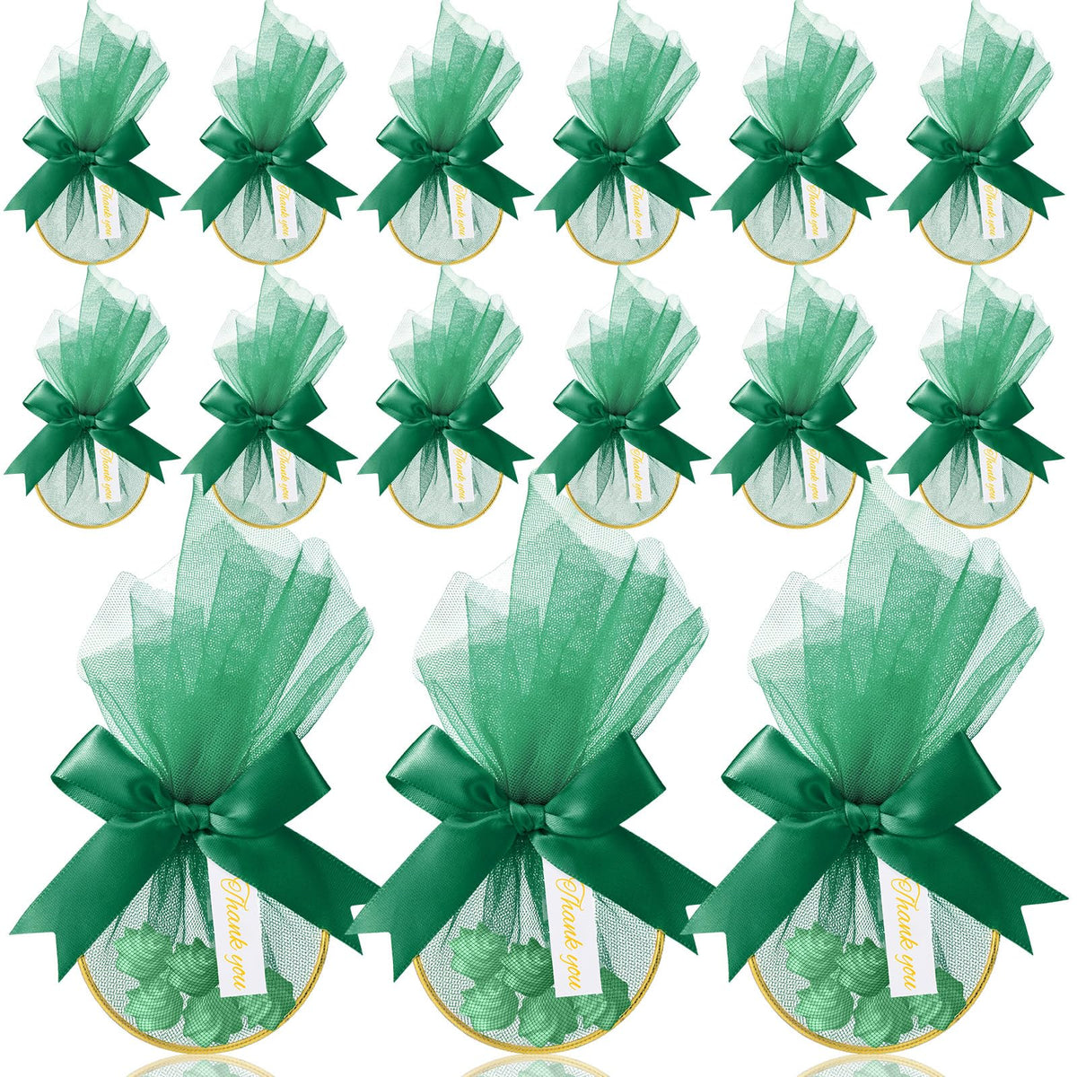 CPEGHDVM 50Pcs Organza Gift Bags, Christmas Thank You Gift Bags with Bow, Jewelry Pouches with Drawstring for Wedding Halloween Christmas Party Favor, 5.9 * 2.7in (Green)
