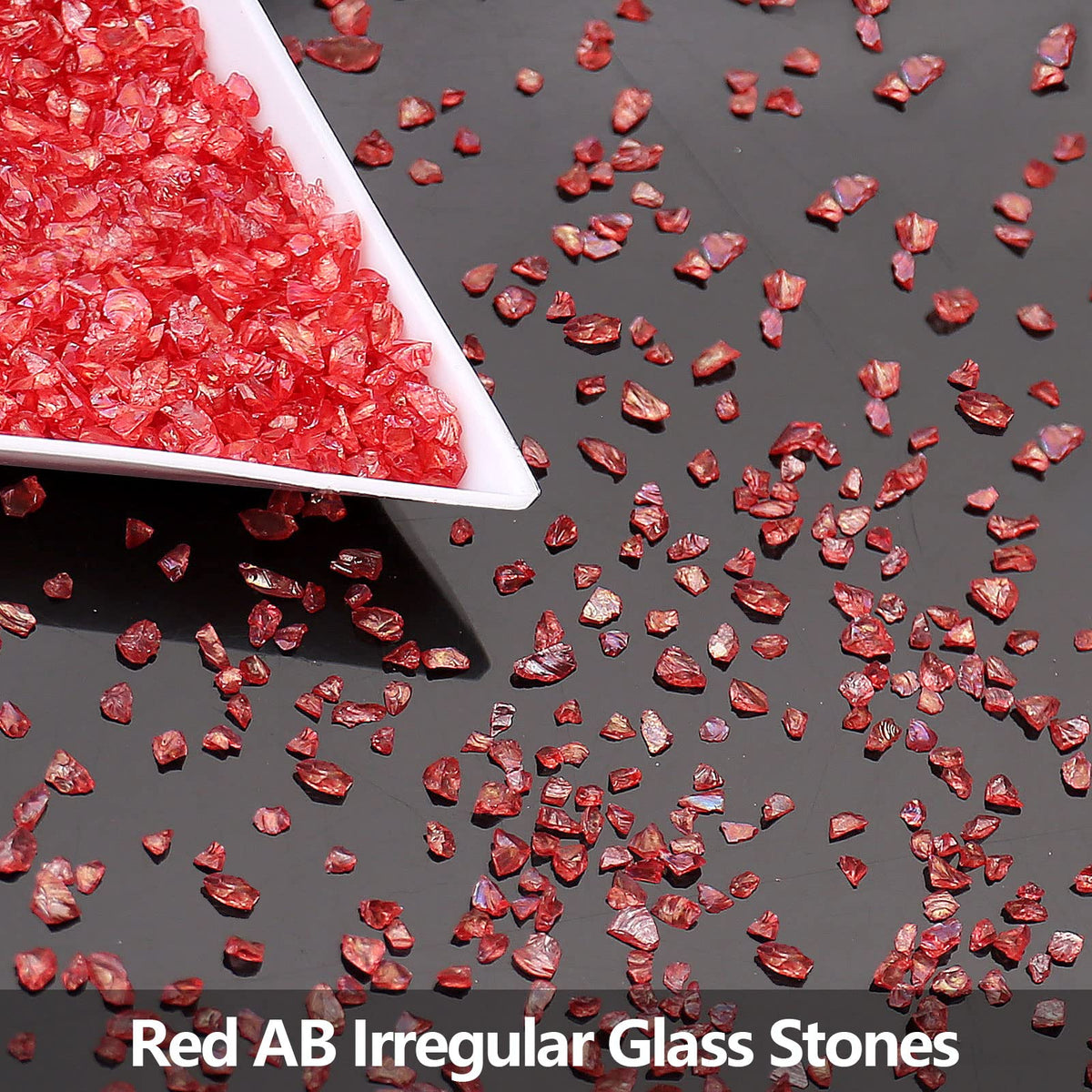 Irregular Crushed Glass Chips Sprinkles, 100g Metallic Chunky Glitter Stones for Nail Art, Resin Mold Filler, DIY Crafts, Vase Filler, Jewelry Making (Red AB)