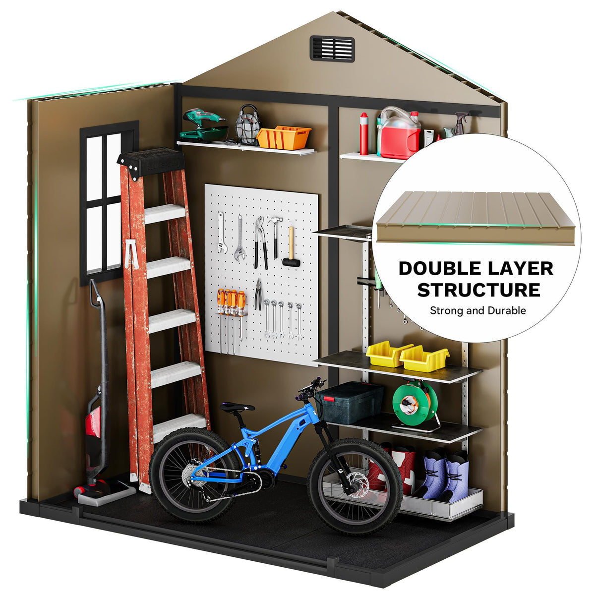 DWVO 6x4 FT Resin Storage Shed with Floor, Outdoor Storage Shed with Lockable Door, Window and Vents, Waterproof Plastic Tool Storage for Garden, Patio, Backyard, Lawn