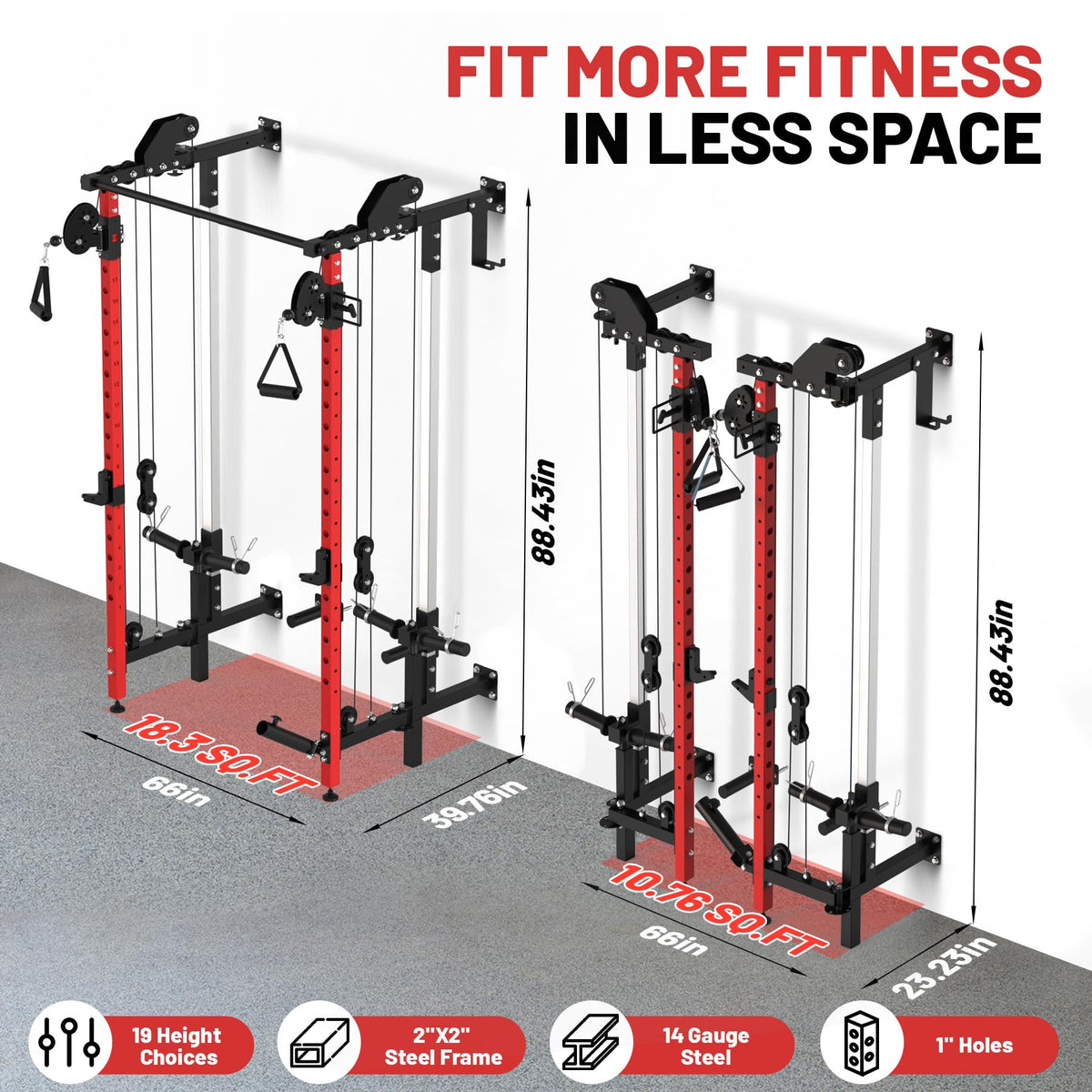 Garvee Folding Squat Rack, Wall Mounted Power Rack with Dual Independent Pulley System & Pull Up Bar, Multi-Function Power Cage with for Home Gym Space-Saving