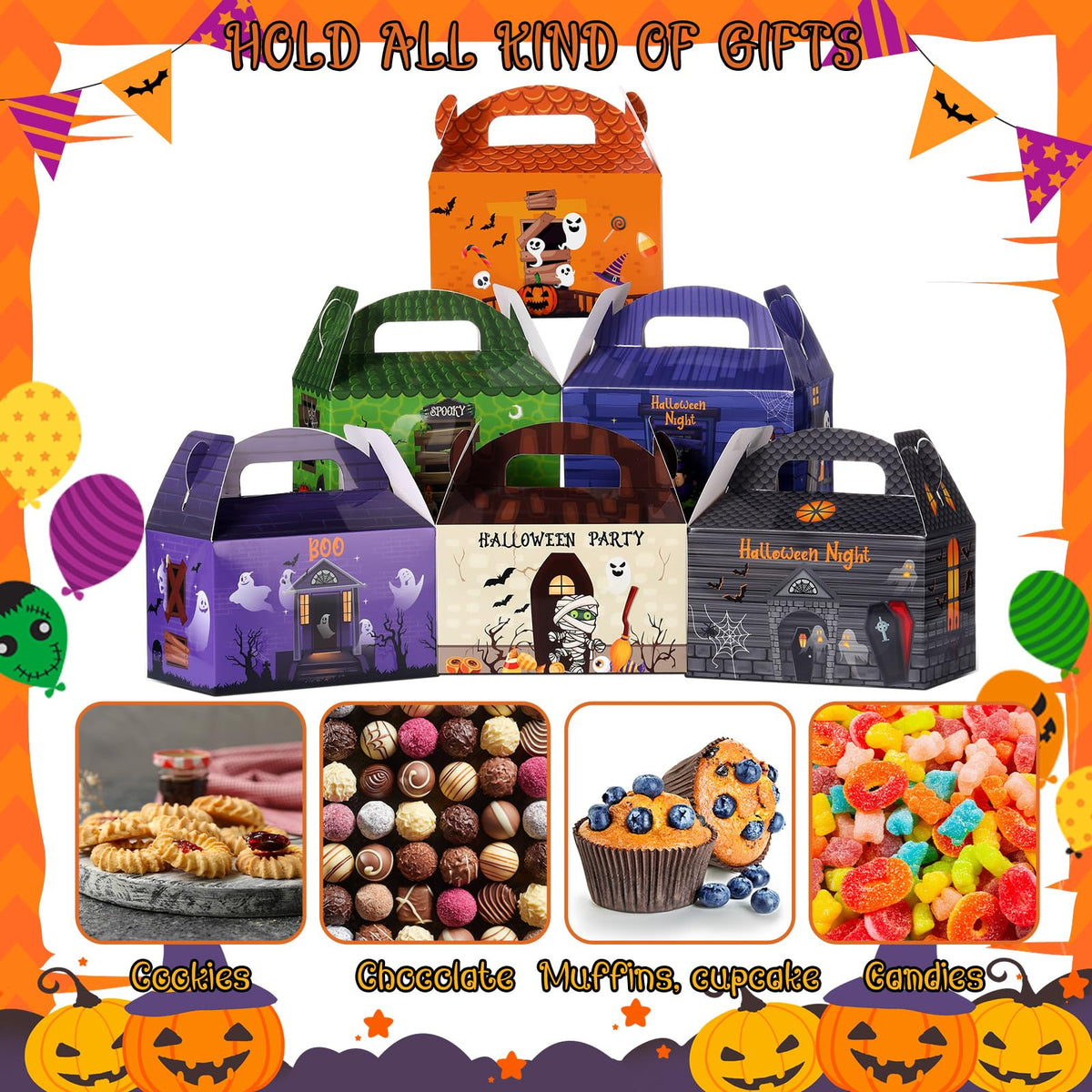 TaoBary 24 Pieces Halloween Candy Treat Box Set Halloween Goodie Boxes Favors Boxes for Birthday Treat Cookies Goodie Box Supplies(House Style)