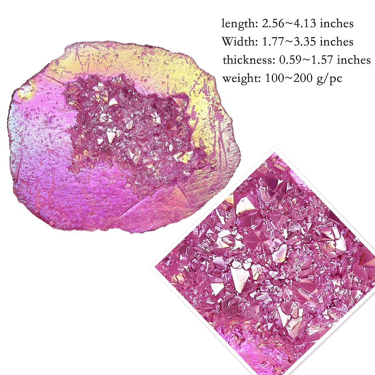 SUNYIK Natural Rainbow Titanium Coated Quartz Geode Quartz Crystal Cluster Specimen for Home Office Decoration Reiki Healing Meditation, 100-200g(0.2-0.4lb), Rose Red