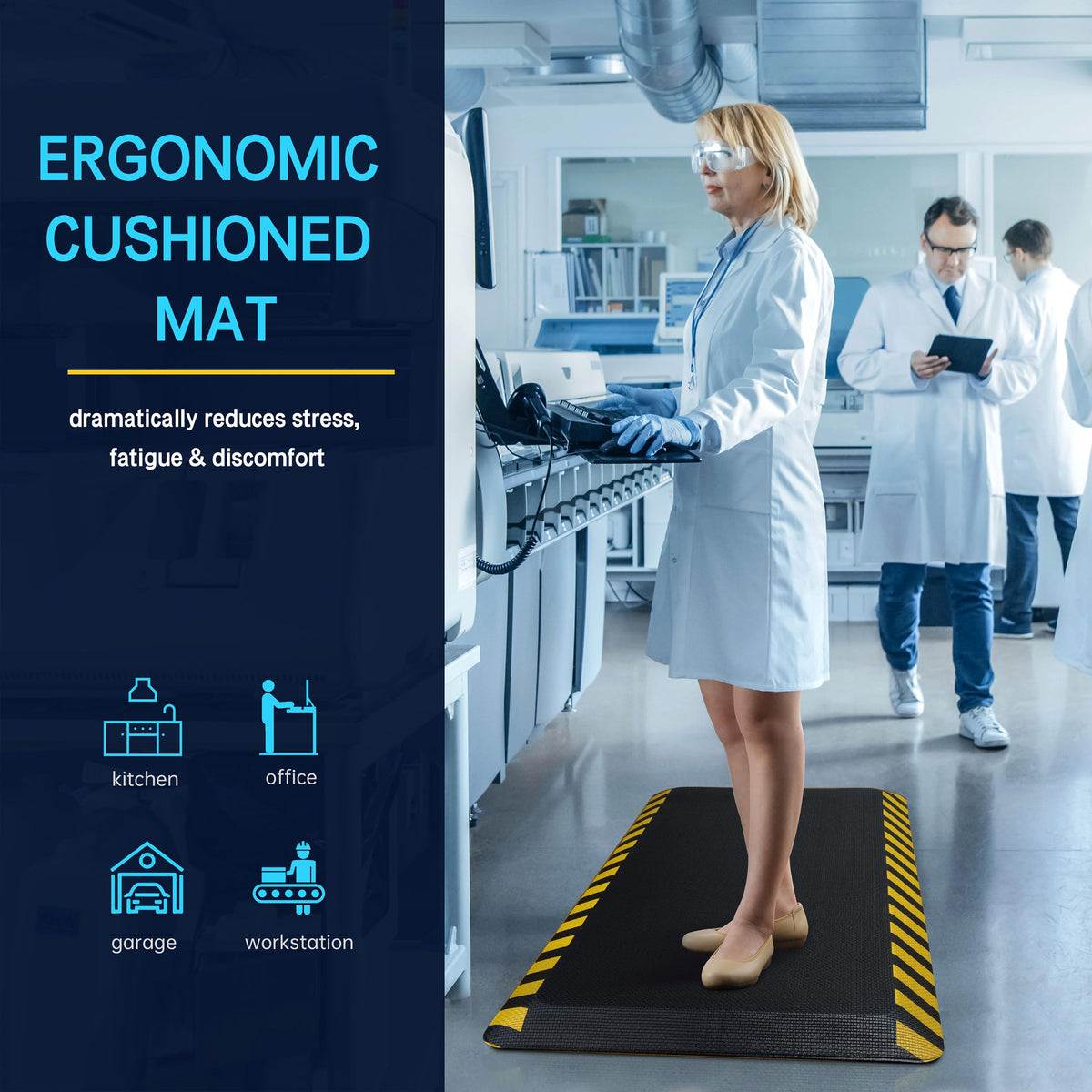 FEATOL Anti Fatigue Mat Industrial, Ergonomic Standing Floor Mat for Work for Stand -Safety Support for Leg & Back Pain(Yellow Border, 24" x 70", 1PC)