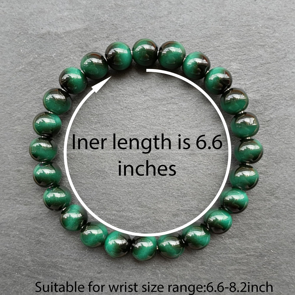Cryhand Female 8mm Beaded Bracelets For Women Simulated Green Tigers eye Bracelet for Men Handmade Lucky Money Stretchy Crystal Bracelets Best Gifts