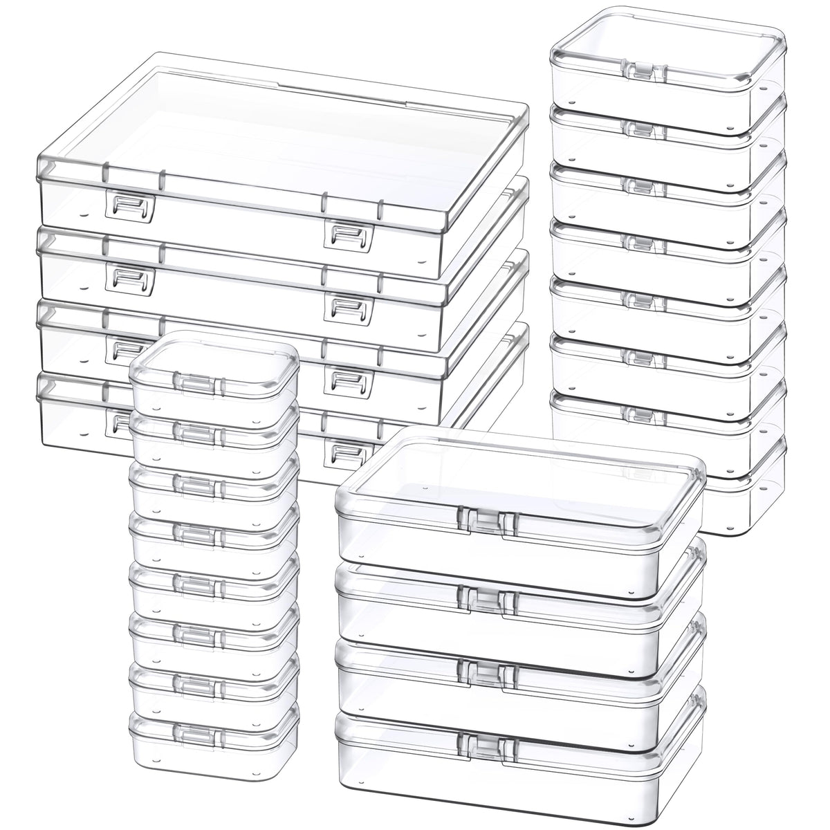 Mauproy 24 Pack Mixed Sizes Small Plastic Storage Containers, Mini Rectangular Small Items Organizer Boxes with Hinged Lids and Labels for Craft Jewelry Beads