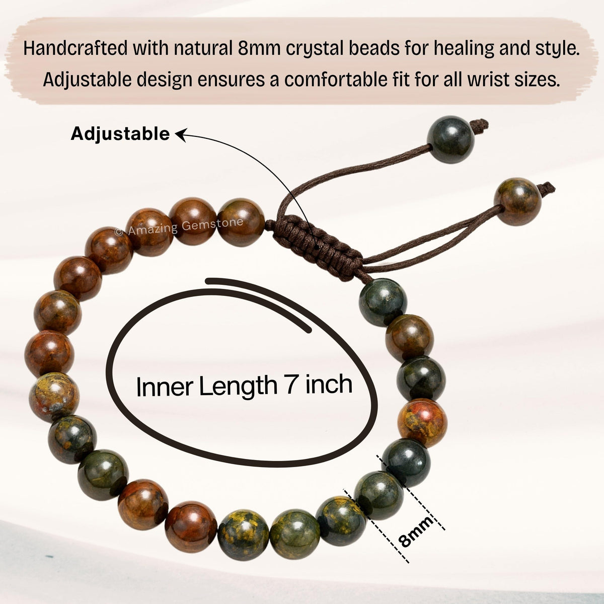Amazing Gemstone Pietersite Bracelet, Gifts For Men & Women - Protection Healing Crystal Bracelet - 8mm Gemstone Beaded Adjustable Bracelet, Pulseras Para Hombres Mujer Stocking Stuffers