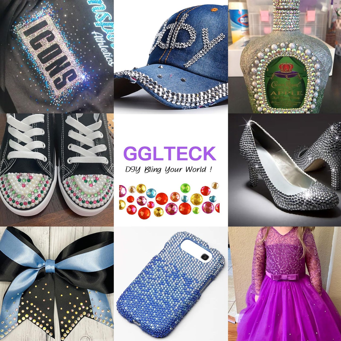 GGLTECK Hotfix Applicator Rhinestones - Hot Fixed Bedazzler Kit, DIY Hot Fix Rhinestone Applicator with 7 Different Sizes Tips, 5304 PCS Rhinestones, Tweezers Brush Cleaning Kit