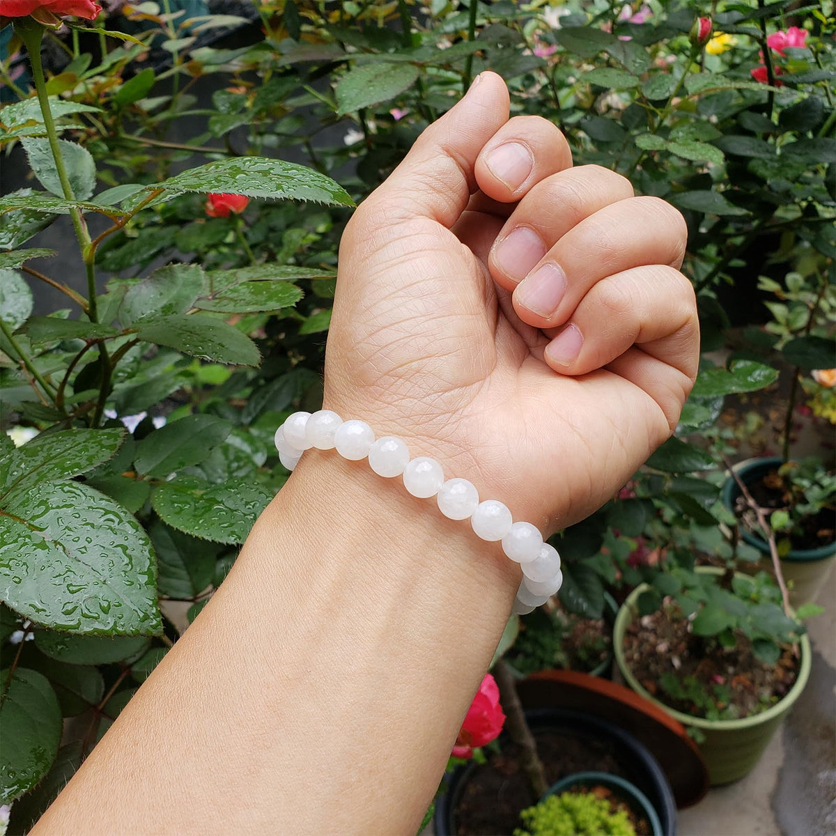 chengmu 8mm Blue Moonstone Stretch Bracelet, Natural Gemstone Round Stone Crystal Beads for Beaded Elastic Bracelet 7.5"