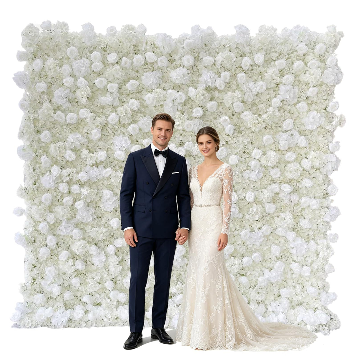 5D Artificial White Realistic Rose wall Backdrop, 8×8ft,Artificial Flower wall Panel. Easy to Install and Store, Reusable. Perfect for Weddings, Birthday Parties, and Home Decoration. with Stand