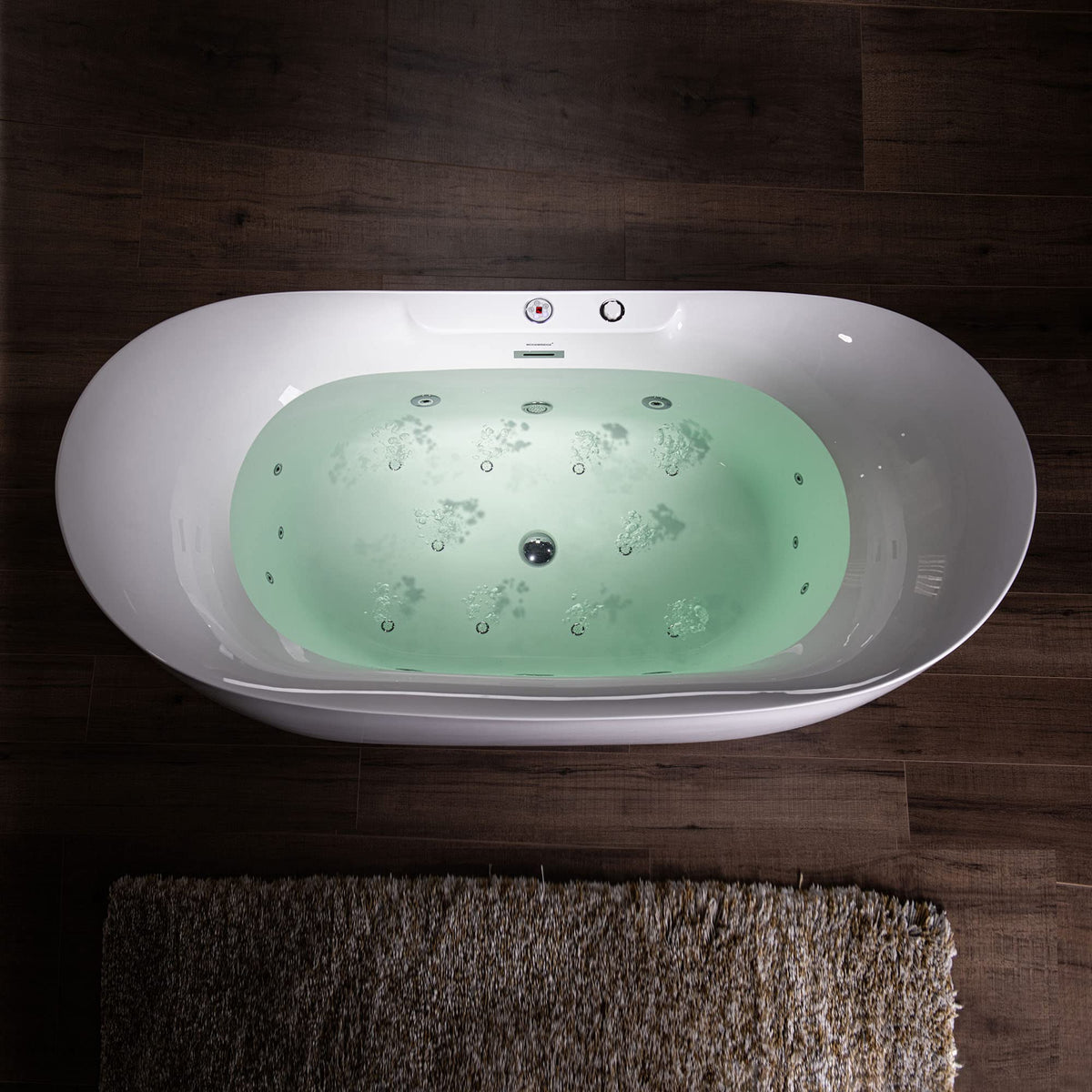 WOODBRIDGE 72" x 35-3/8" Whirlpool Water Jetted and Air Bubble Freestanding Heated Soaking Combination Bathtub with LED control panel, BJ400