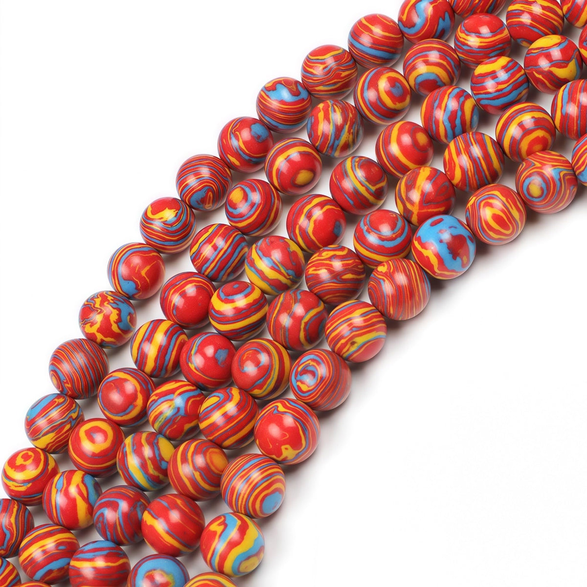 MJDCB Synthesis Colour Malachite Beads Beautiful Fashion Round Stone Beads for DIY Jewelry Making 15" (6mm, Blue - red - Yellow)