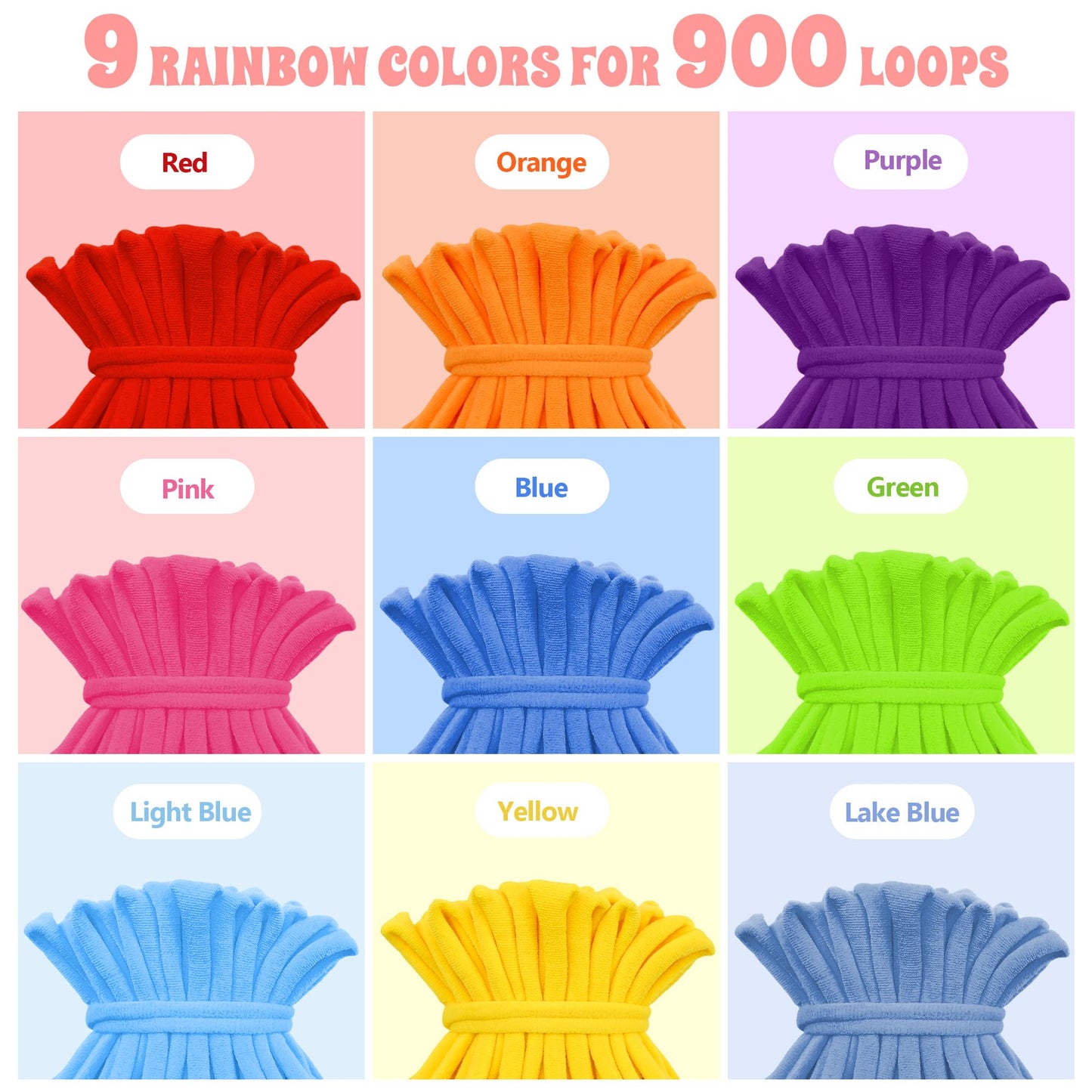 900pcs Weaving Loom Loops with 9 Rainbow Color, Potholder Loops for 7 Inch Loom, Weaving Loom Refill Loop, Potholder Loom Bands DIY for Kids, Adults, Birthday Christmas Gifts for 5-12 Year Old Girls