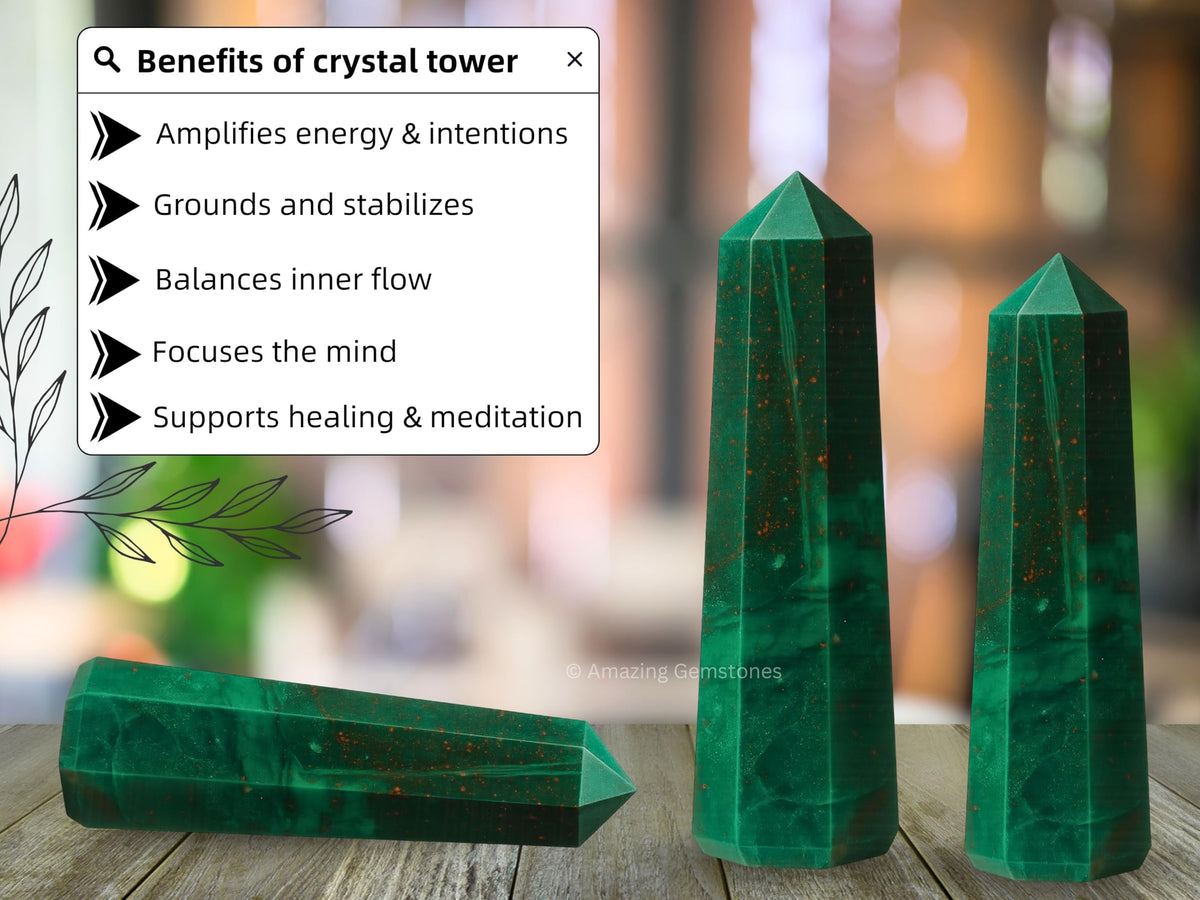 Amazing Gemstone Bloodstone Crystal Towers ~ Natural Healing Crystal Point Obelisk for Reiki Healing and Crystal Grid (3" to 4" INCH)
