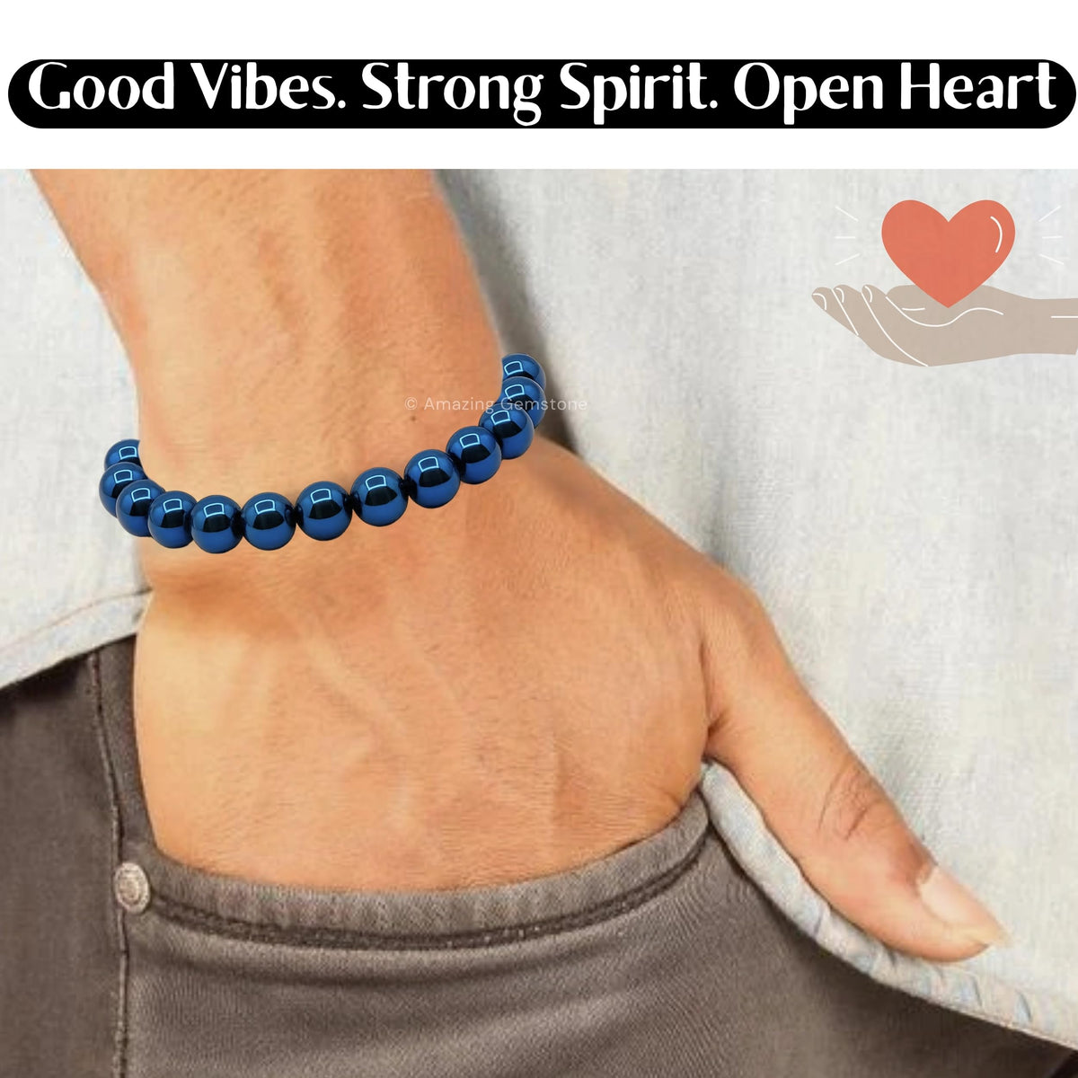 Amazing Gemstone Blue Hematite Bracelet for Women Men's Gifts - Protection Healing Crystal Bracelet - 8mm Gemstone Beaded Adjustable Bracelet Pulseras Para Hombres Mujer Stocking Stuffers