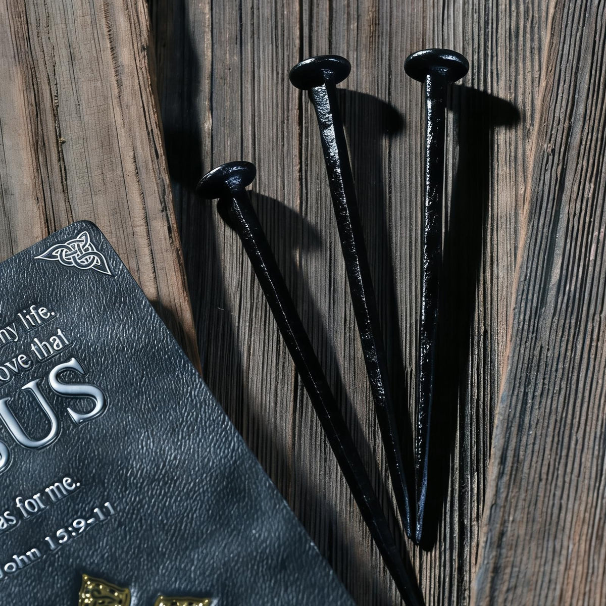 TRASEXTRA 3 Pcs Wrought Iron Decorative Nails,Jesus Cross,Confirmation Gifts,Christian Home Decor,Hand Forged Nails,Hand Forged Crucifixion Nails,Iron Nails,Jesus Crucifixion Flat Head Nail (3)