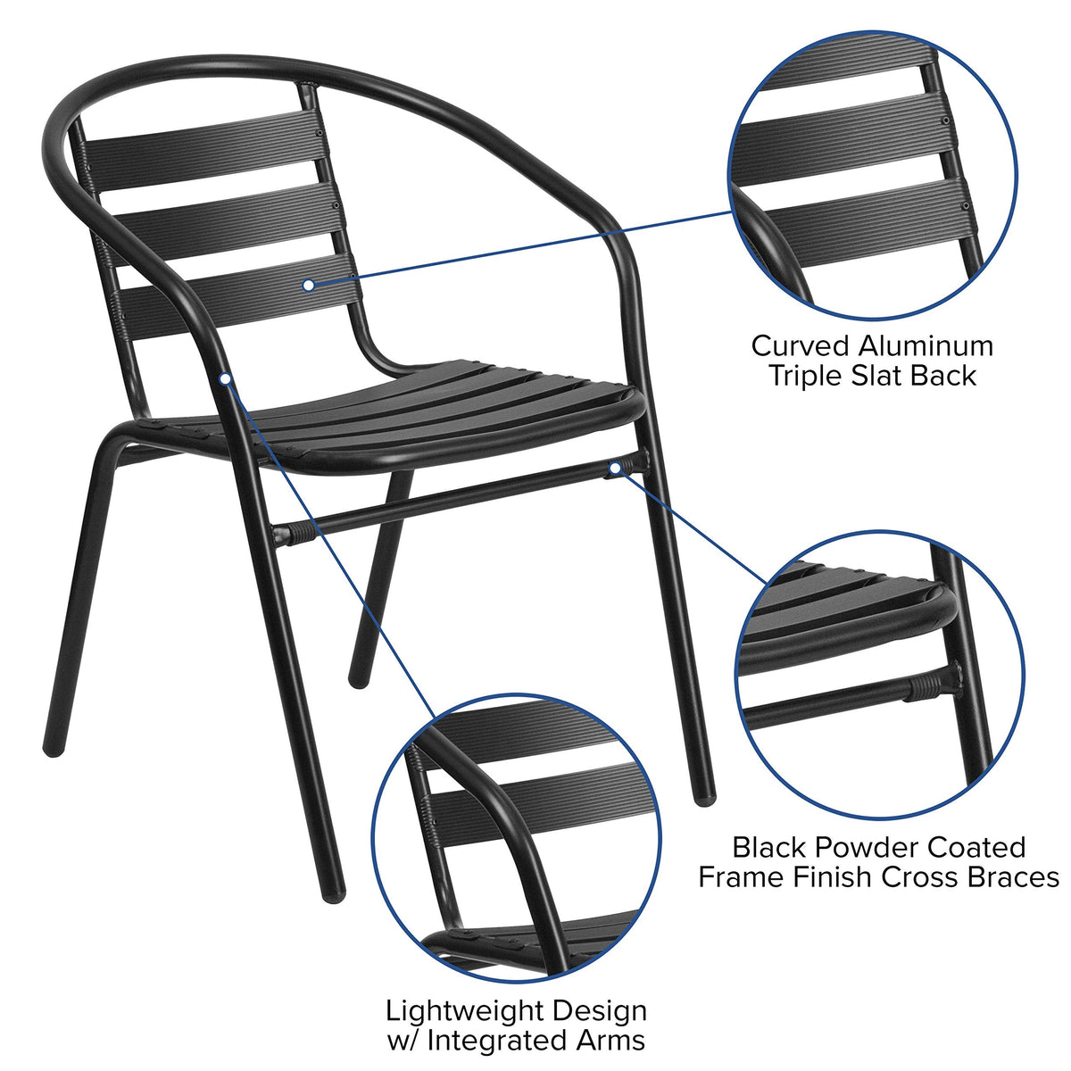 Flash Furniture TLH-ALUM-32SQ-017BK4-GG Lila 31.5'' Square Aluminum Indoor-Outdoor Table Set with 4 Slat Back Chairs, Black