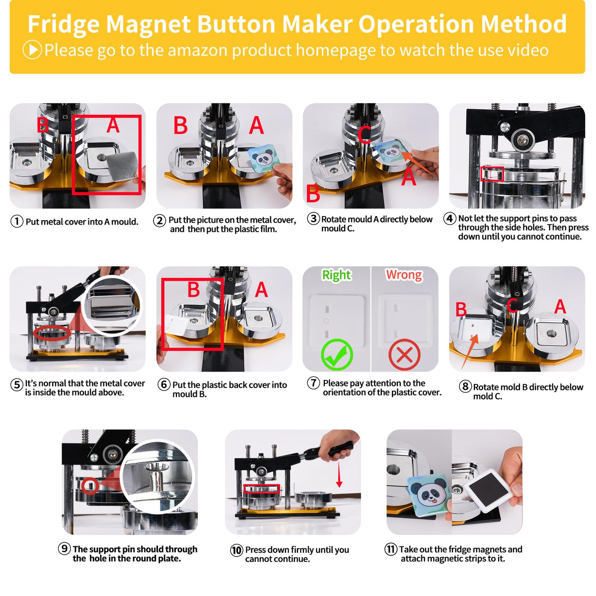 Happizza Fridge Magnet Button Maker Machine,1.97 in/50mm Metal Square Pin Maker Machine for Refrigerator Magnet,DIY Pin Badge Button Press Kits with 100 Sets Badge Supplies