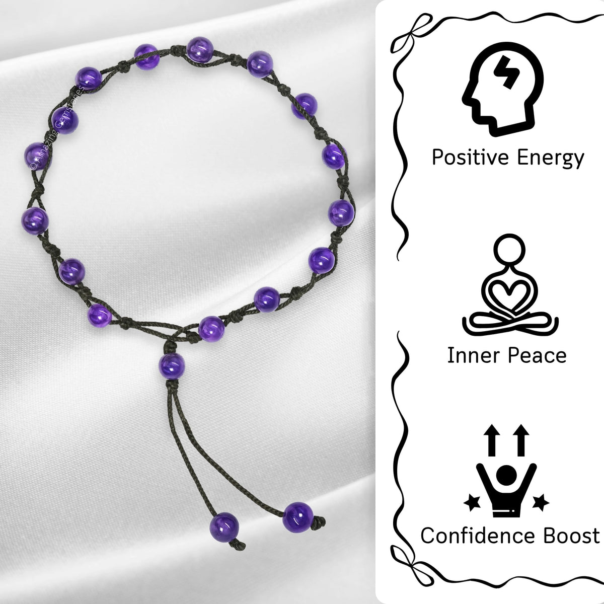 Amazing Gemstone Amethyst Anklet Ankle Bracelets for Women - Waterproof Beaded Healing Crystal Anklets, Plus Size Chakra Gemstone Bead Anklet (Stretchy Adjustable - Hand Knotted)