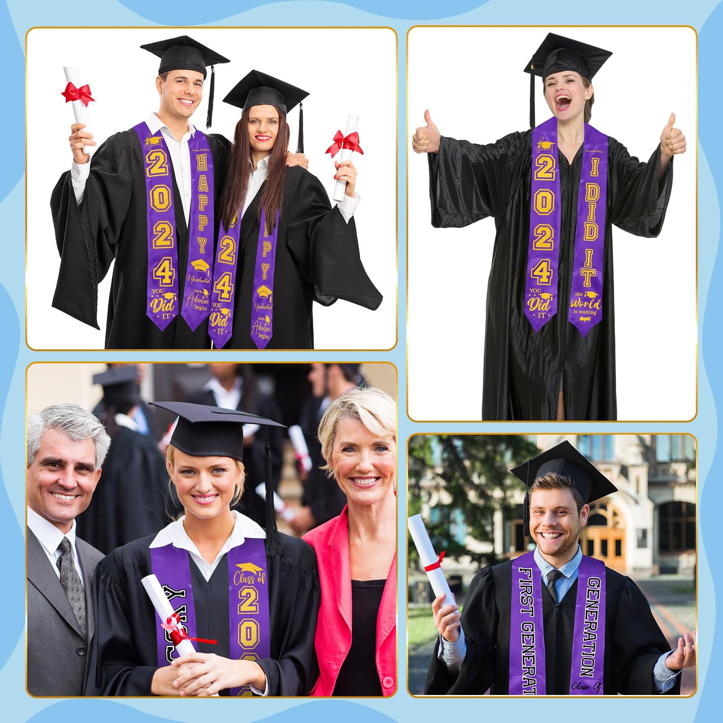 Spakon Unisex Adult Plain Graduation Stole with a to Z Letter 0 to 9 Number Graduation Pattern Badge Decorate Repair Patches(Purple)